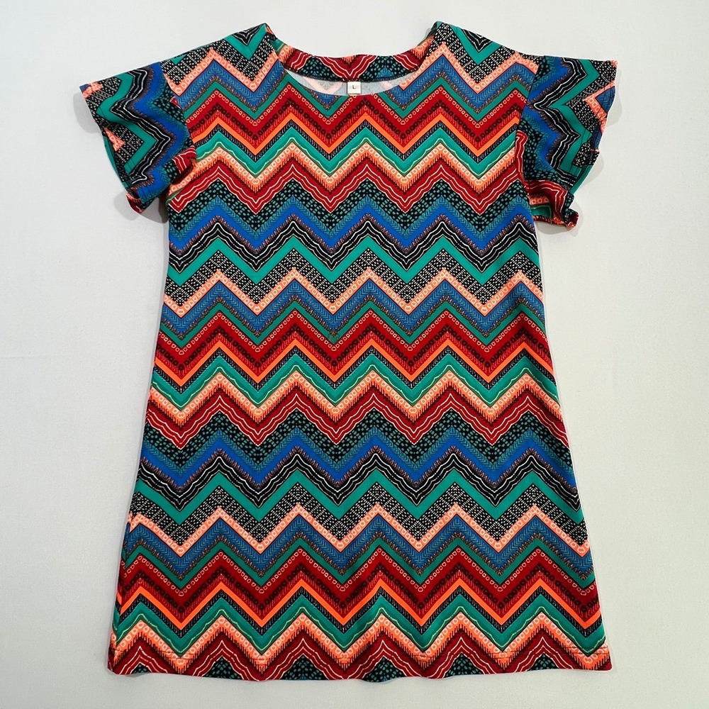 Uncle Frank Dress Womens Large Chevron Zig Zag Aztec‎ Print Flutter Sleeve 74251